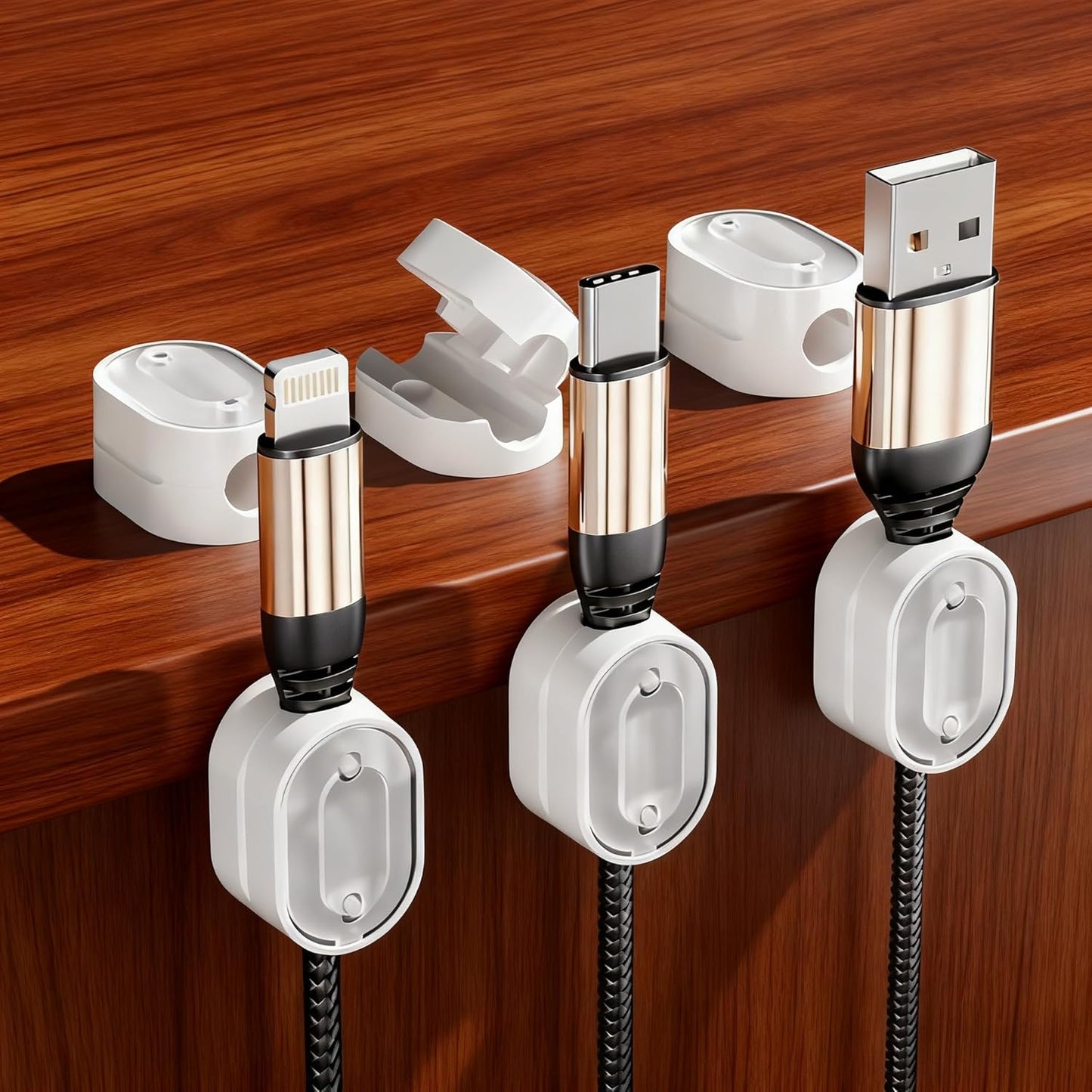 5Pcs Cable Organizer Cables Clips Adjustable Cord Holder Desk Cable Management Wire Keeper Desk Tidy Management Clips (Black-5PCS)