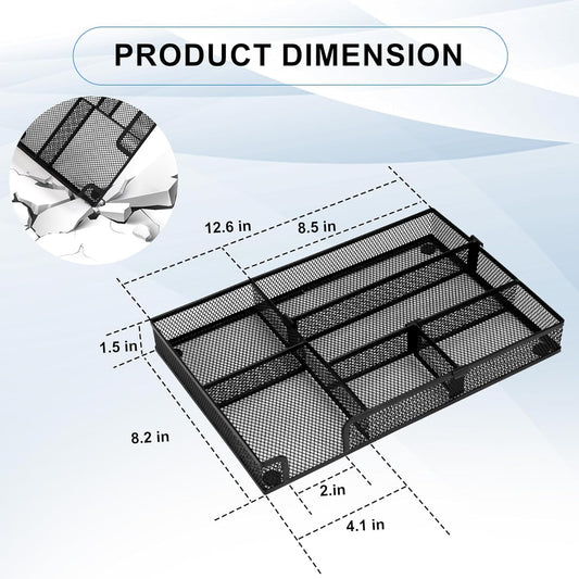 Desk Drawer Organizer, 2 Pack Junk Drawer Organizer Tray with 2 Adjustable Compartments, Desktop Metal Mesh Office Desk Organizer, Multifunction Pen Organizer Set for Office School Makeup Supplies (2)