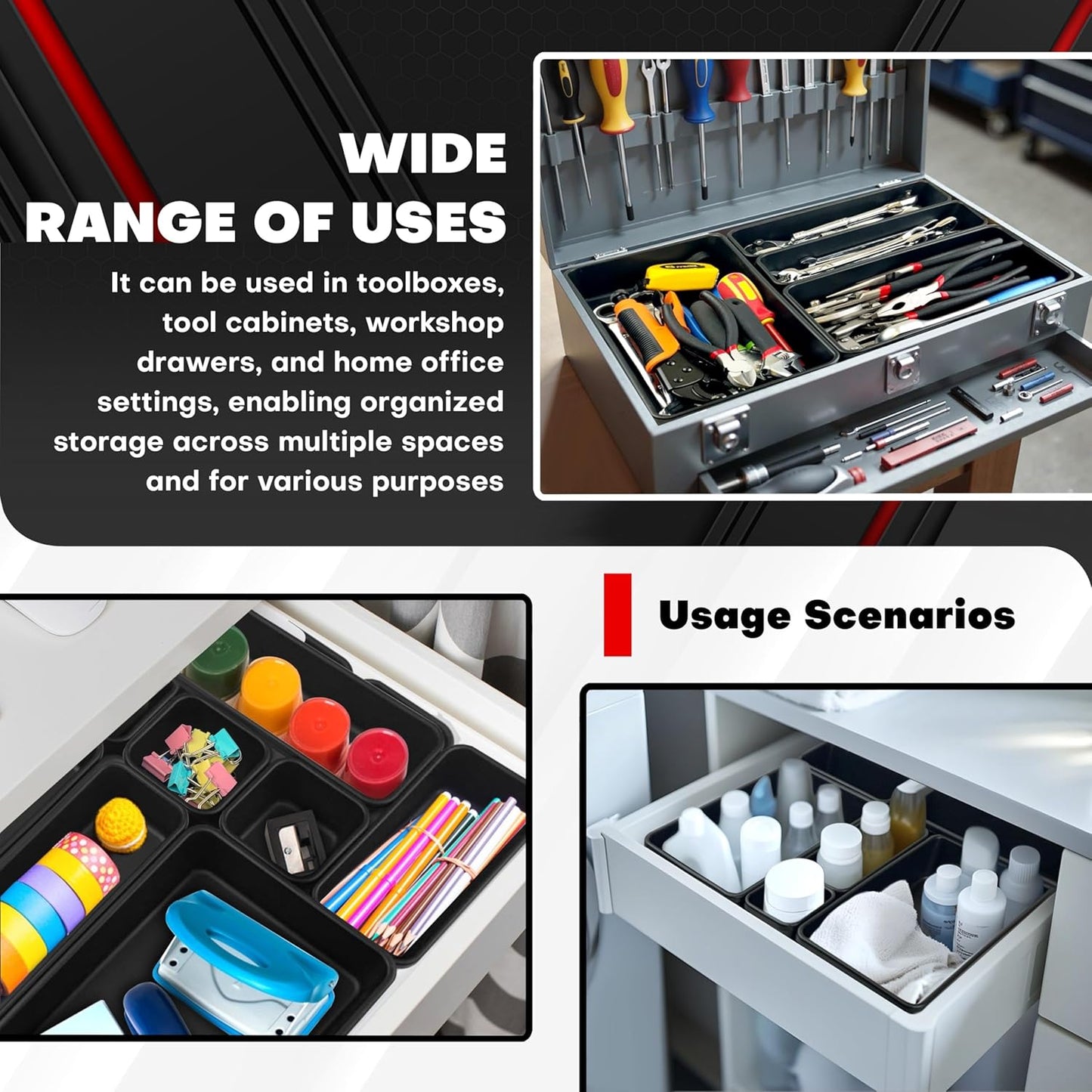 C&T 69-Pieces Tool Box Organizer Tray Divider Set, Tool Drawer Tray Divider, Large Plastic Interlocking Organizer (Includes 5 Sizes) for Drawer Organization, Workbench and Storage