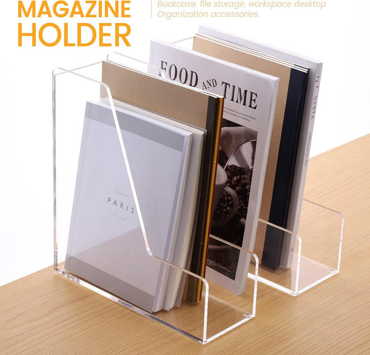 Magazine Holder, Clear Acrylic Magazine Rack, File Organizer for Office Desk, Book Organizer,-One-Piece-3 Vertical spaces,1 pack (B5)……