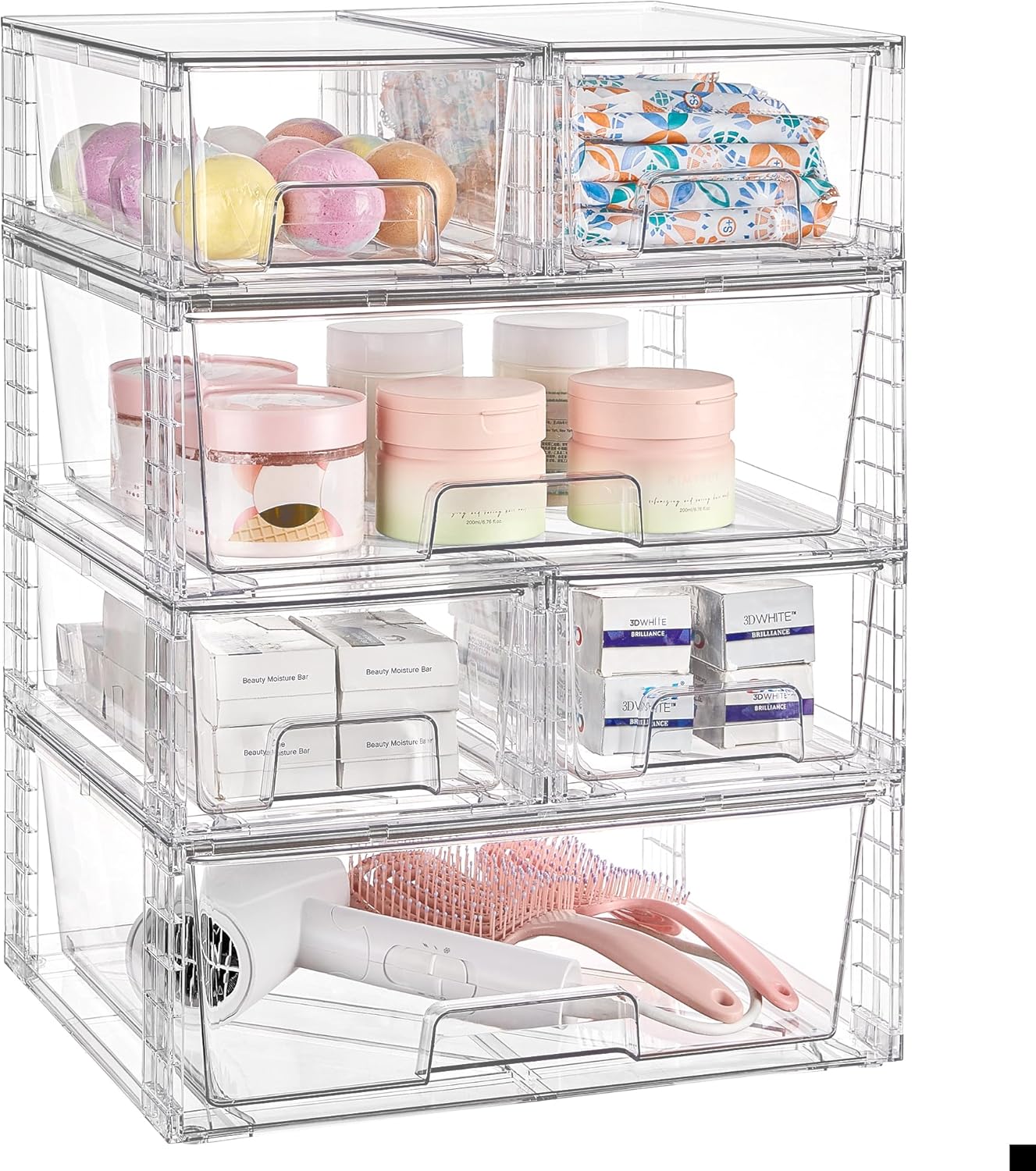 Vtopmart 3 Pack Stackable Storage Drawers, Easily Assemble Acrylic Bathroom Undersink Organizers,Clear Plastic Storage Bins for Closet,Cabinet,Pantry,Medicine Organization