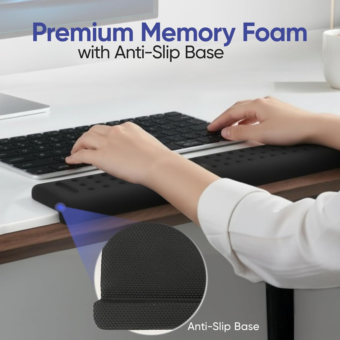 Keyboard Wrist Rest with Edge Protector - 11.8 Inch 2 Pack L Shaped Desk Pad - Ergonomic Memory Foam Wrist Support for Keyboard - for Office, Gaming, Computers and Laptops - Smooth Cover Cushion