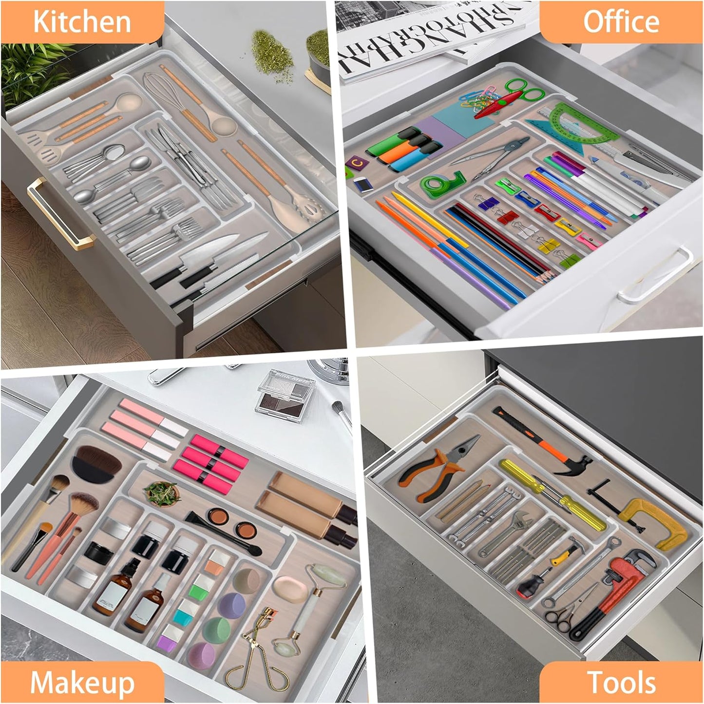 Spaclear Silverware Organizer Expandable Kitchen Utensil Drawer Organizer Large BPA Free Adjustable Cutlery Silverware Tray for Spoons Forks Knives Storage Divider for Kitchen Flatware 6-9 Slots Black