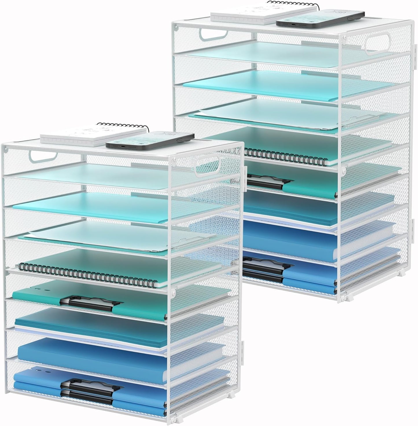 DALTACK 9-Tier Paper Organizer for Desk, Mesh Letter Tray Desk Organizer with Handles, Space-Saving File Organizer for Office Home School Classroom, Black