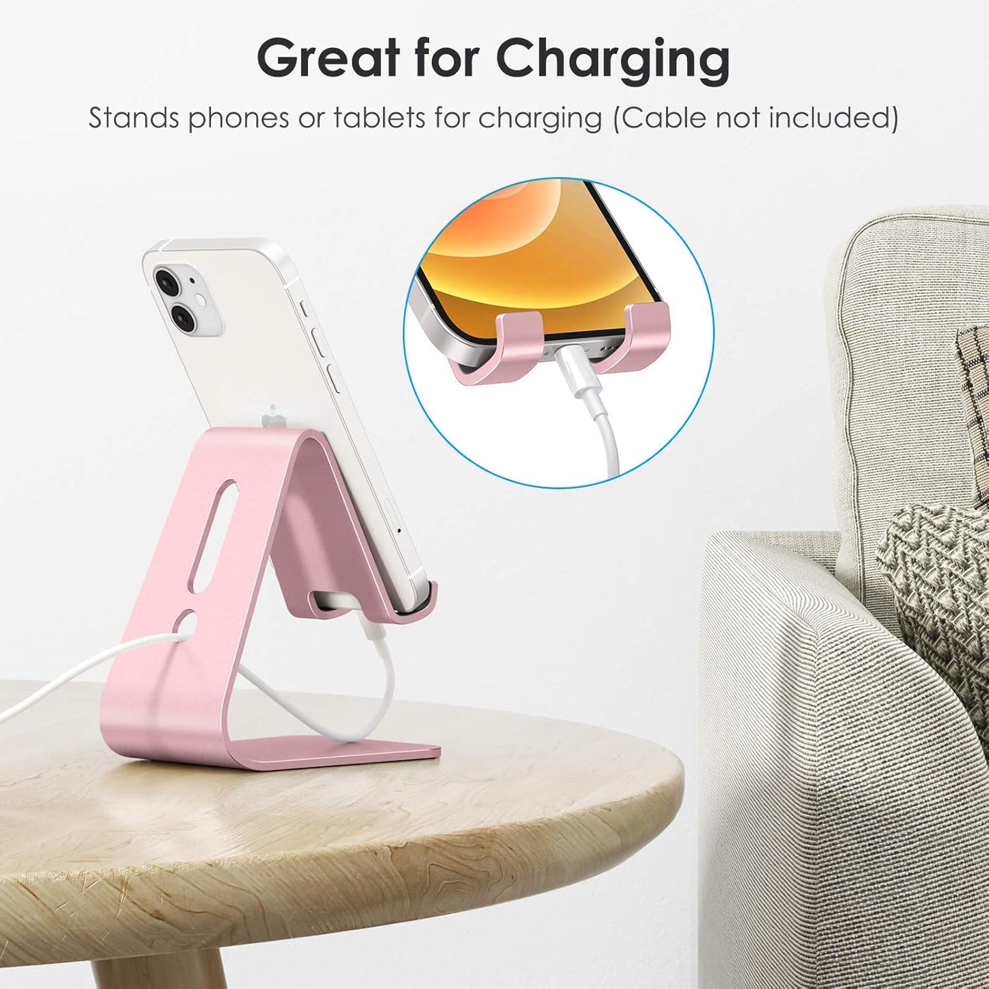 OMOTON Upgraded Aluminum Cell Phone Stand for Desk, C1 Durable Cellphone Dock with Protective Pads, Smart Stand Designed for iPhone17, 16/15/14/13 Pro Max Air, iPad mini, Android Phones,Rose Gold