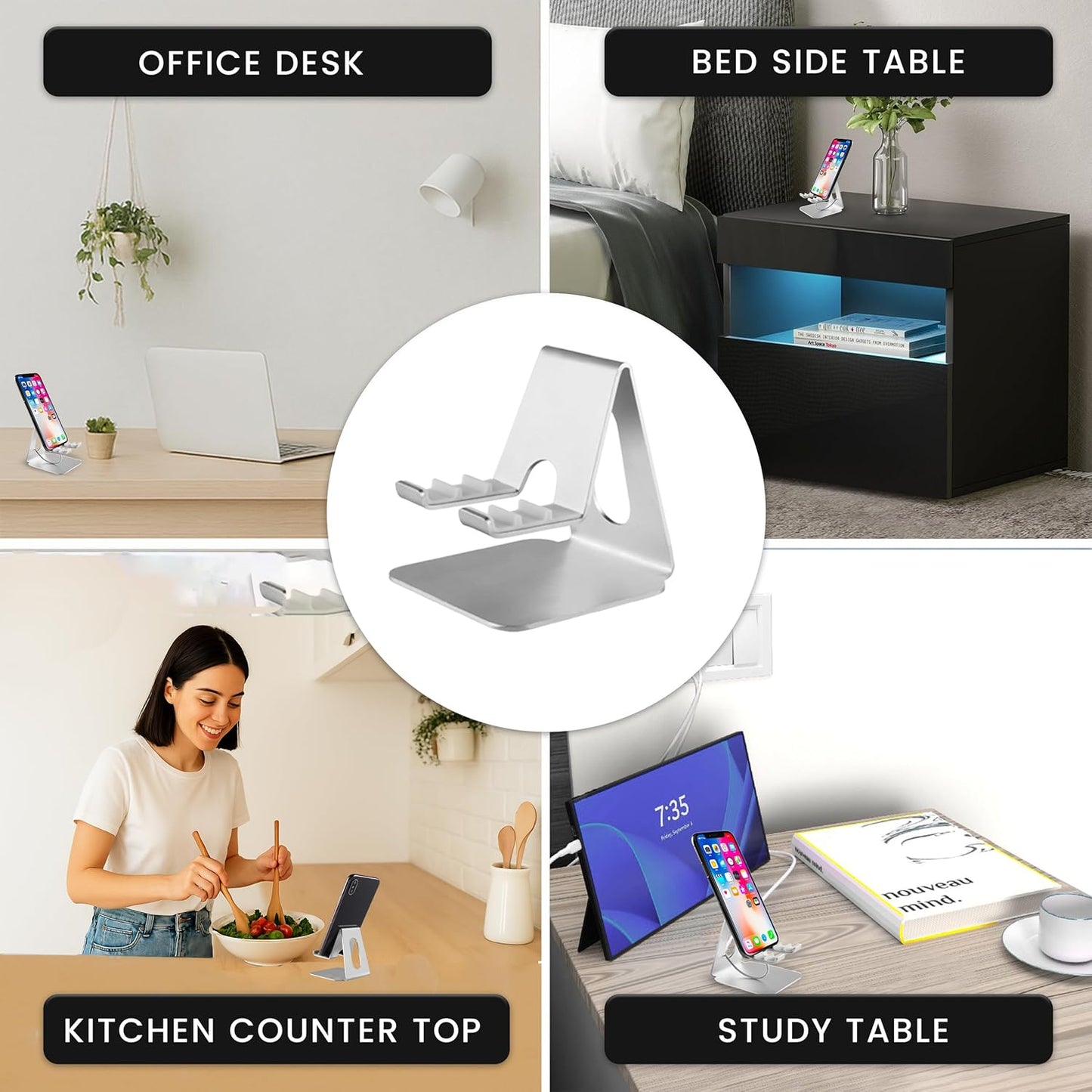 Foldable Phone Stand for Desk | Six Position Adjustable Folding Bracket for Cell Phone | Black Cellphone Holder for Desk & Smartphone Stand | Cellphone & Accessories for Men & Women