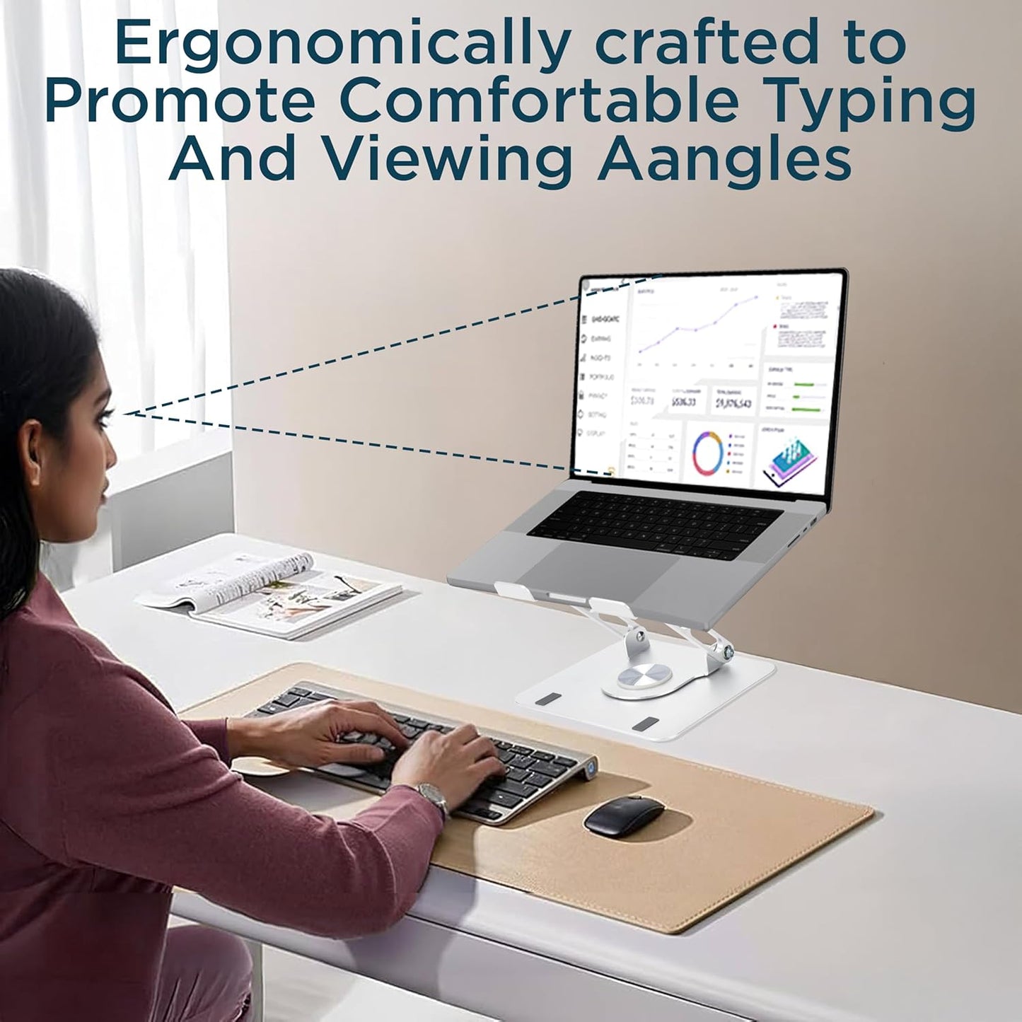 Uncaged Ergonomics Swivel Laptop Stand for Desk, Adjustable Computer iPad Stand for Desk w/ 360 Rotation, Portable Laptop Holder for Home Office Ergonomic Supplies (Black)