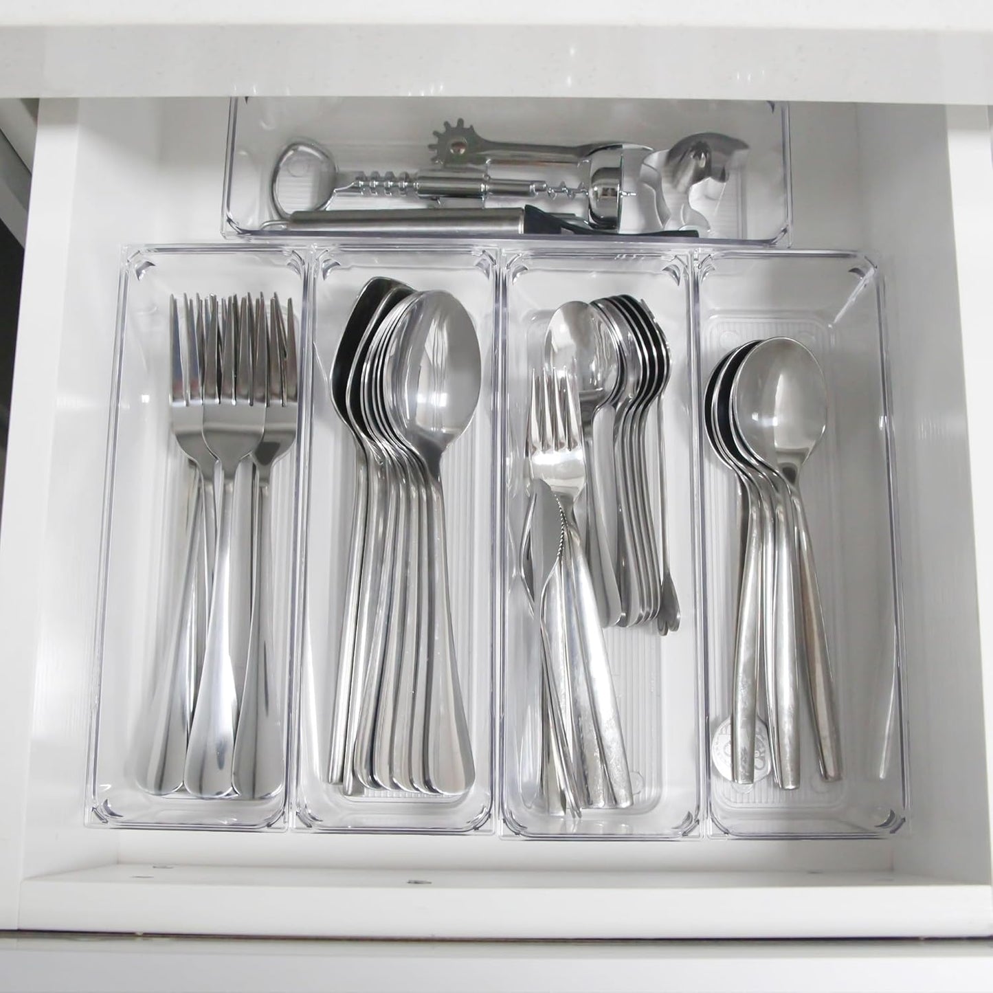 LotFancy 8 Pack Clear Plastic Drawer Organizers, 9.2''×3''×2'', Food Grade Storage Trays, Non-Slip Storage Bins for Kitchen Utensil, Silverware Cutlery, Bathroom, Office Desk, Makeup, Jewelry