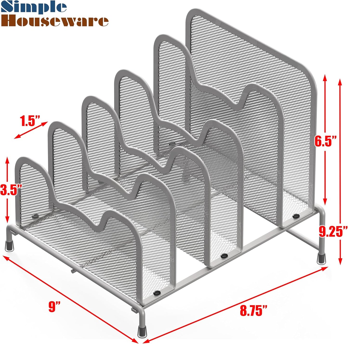 Simple Houseware Desk 5 Sections Step File Sorter Organizer, Black