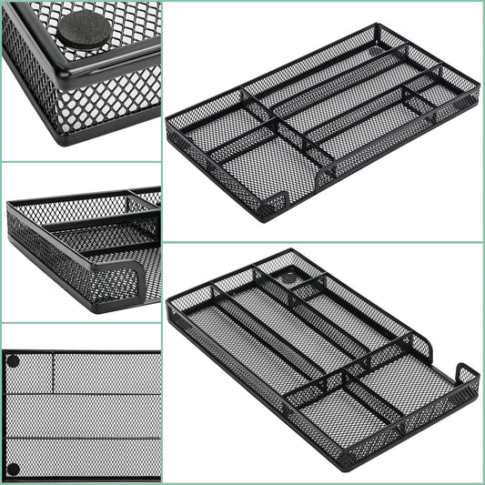 Annova Desk Drawer Organizer Tray for Office Organization - Metal Mesh - Storage Tray with Dividers for Pens, Desktop Accessories, Bathroom, Kitchen, Makeup and Office Supplies (Small, Gold)