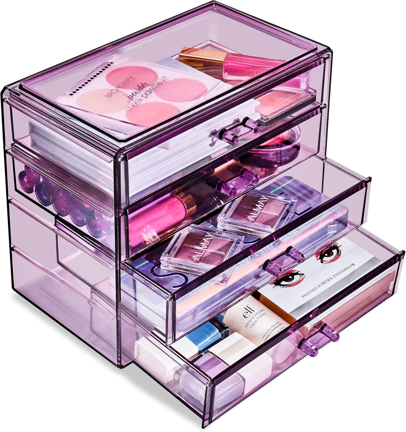 Sorbus Acrylic Makeup Organizer Set, 4-Drawer Vanity & Countertop Cosmetic Storage with Wide Drawers, Clear Makeup Storage for Brushes, Lipsticks, Jewelry – Holiday Gift for Women & Teens
