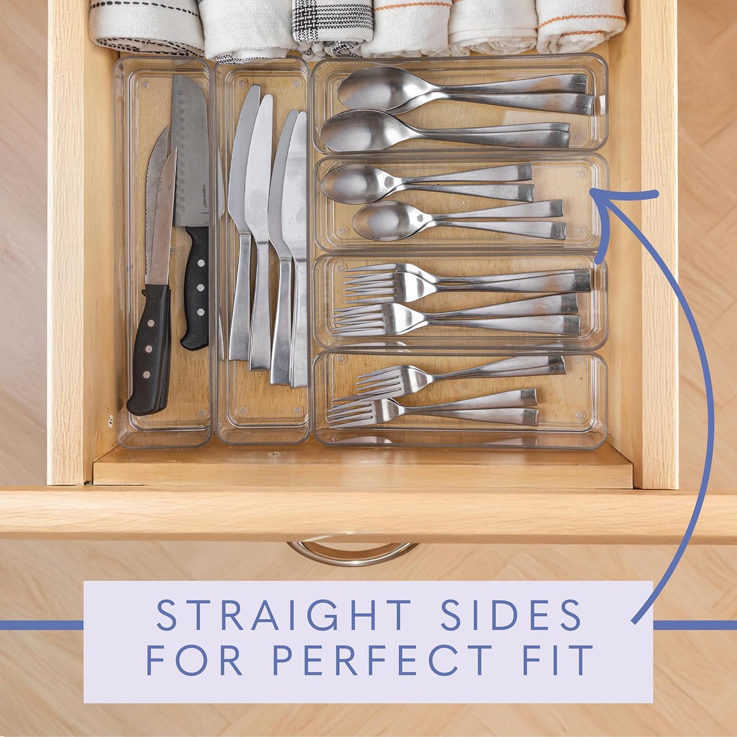primebox Plastic Clear Drawer Organizers. Bathroom. Kitchen, Bedroom, Utensils, Office Organizer Bins, Storage Trays. Stackable. 9" x 6" x 2" Set of 6