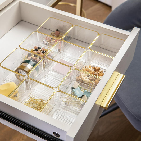 Martha Stewart Kerry Plastic Stackable Office Desk Drawer Organizers, 6" x 3", 6 Pack, with Gold Trim