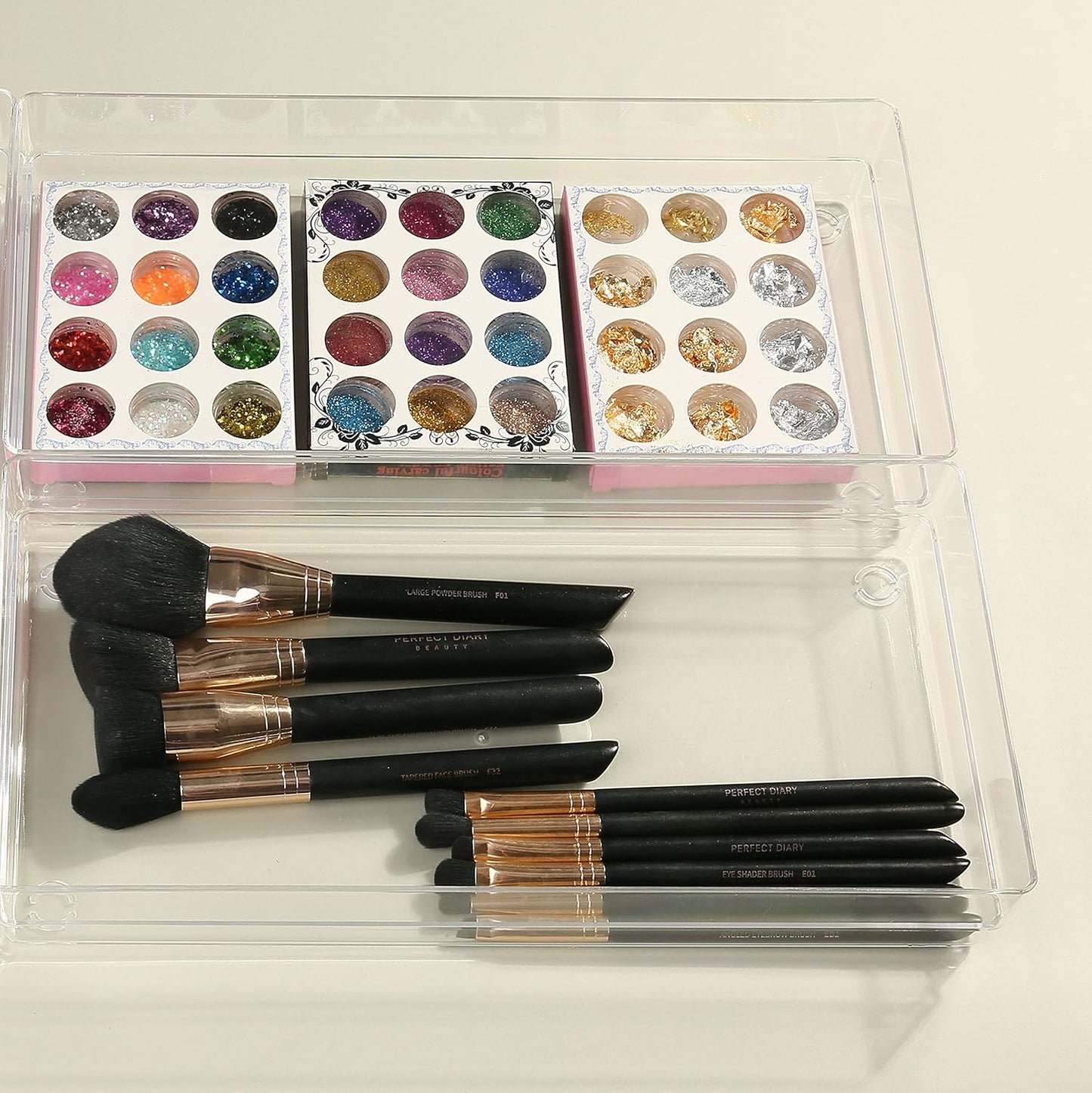 LotFancy Clear Drawer Organizers, 12” x 3” x 2”, Set of 3, Drawer Organizer Trays for Desk, Plastic Storage Bins for Bathroom, Makeup, Utensils, Stackable