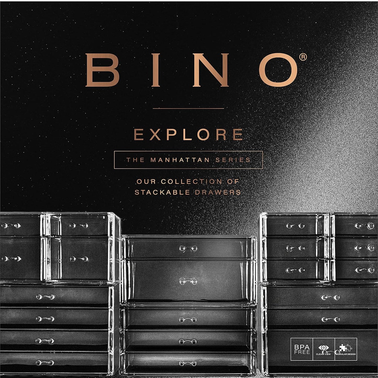 BINO | 5-Drawer Makeup Organizer, Lexington Avenue | THE MANHATTAN SERIES | Modular Design Storage Drawers | Vanity Acrylic Organizers | Stackable Storage Bins | Clear Makeup Organizers And Storage