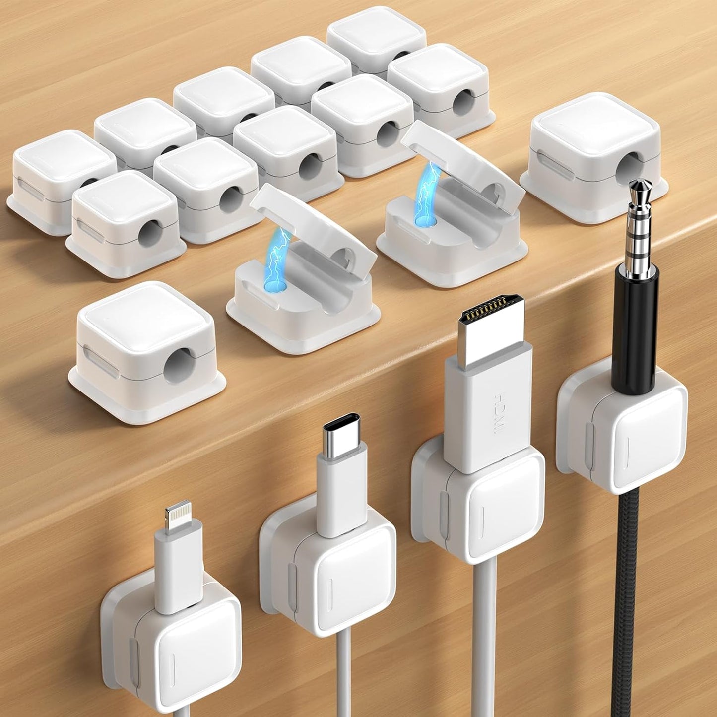 9 Pack Cord Organizer, Magnetic Cable Clips, Under Desk Management, Black | 0.27in Cable Compatible,Strong Adheive Wire Holder Keeper,Easy Open Phone Charger Holder for Home Car Desk Nightstand Office