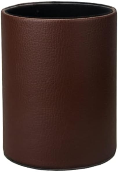 Leather Pen Holder, Brown Pencil Holder, Desktop Elegant Pen Holder for Desk, Stationery Organizer for School Office Home Dorm (3.3" x 3.3" x 4", Brown)