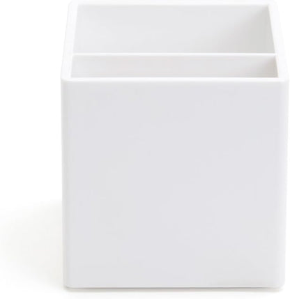 Poppin Pen Holder with 2 Compartments - Sturdy Plastic Pen Cup for Desk, Lacquer-like Finish, Blush Pink