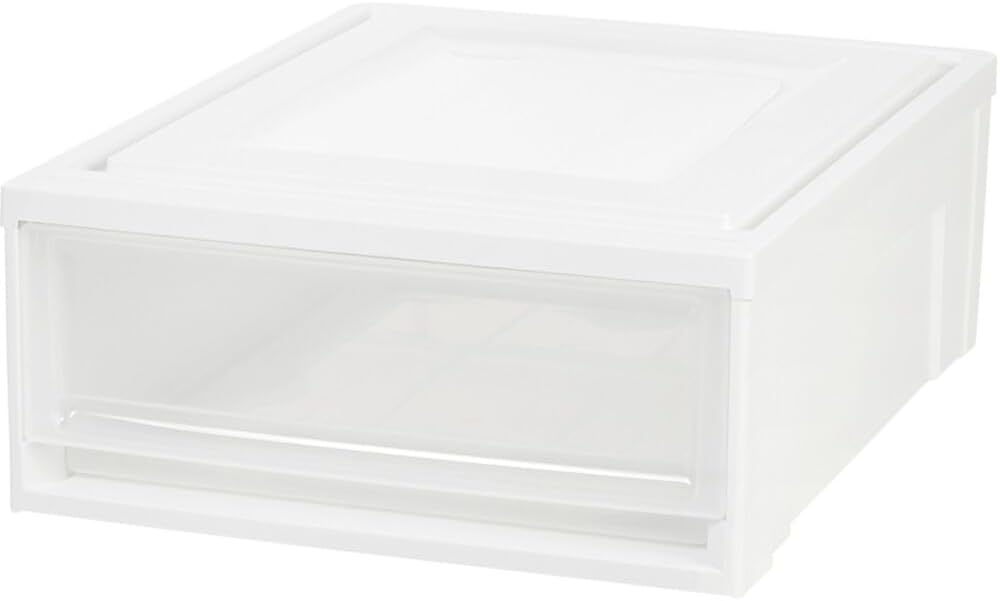 IRIS USA 22 Qt Under Bed Storage Drawer, Stackable Plastic Organizer Bin, Smooth-Glide Sliding Drawer, 4 Pack, White