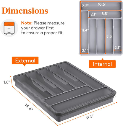Silverware Organizer with Lid, Covered Utensil Tray for Kitchen Drawer and Countertop, Plastic Cutlery and Flatware Storage Box for Spoons Forks Knives Holder Case, 12.6x11.8", Black