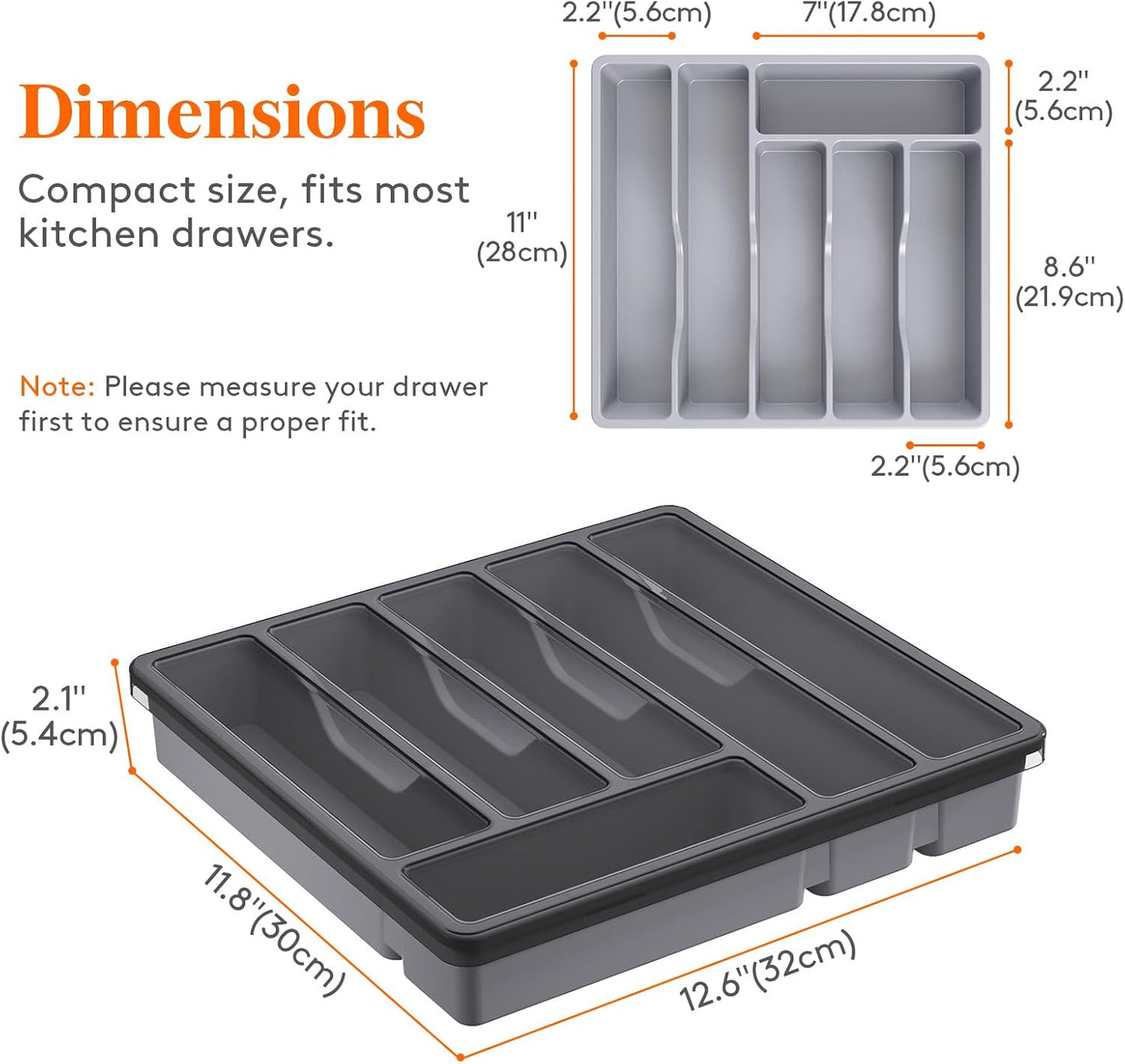 Silverware Organizer with Lid, Covered Utensil Tray for Kitchen Drawer and Countertop, Plastic Cutlery and Flatware Storage Box for Spoons Forks Knives Holder Case, 12.6x11.8", Black
