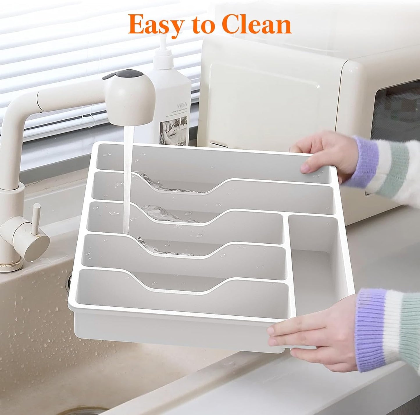 Silverware Organizer with Lid, Covered Utensil Tray for Kitchen Drawer and Countertop, Plastic Cutlery and Flatware Storage Box for Spoons Forks Knives Holder Case, 12.6x11.8", Black