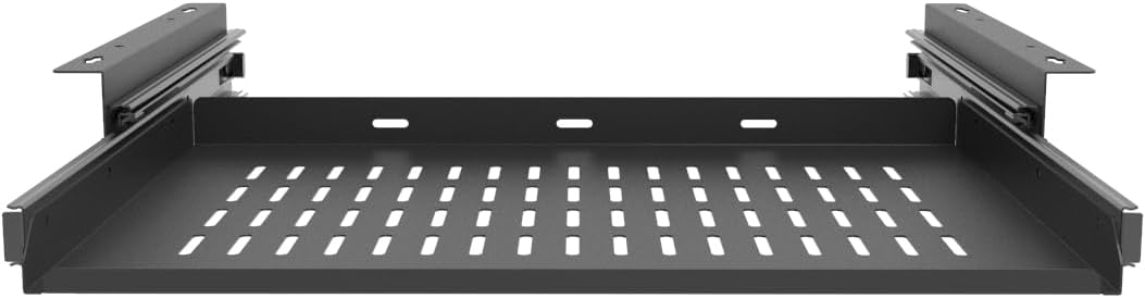 JINGCHENGMEI 21 inch Sliding Under Desk Laptop Mount with Air Vents, Metal Under Desk Slide Out Tray for Laptop (21 Inch)