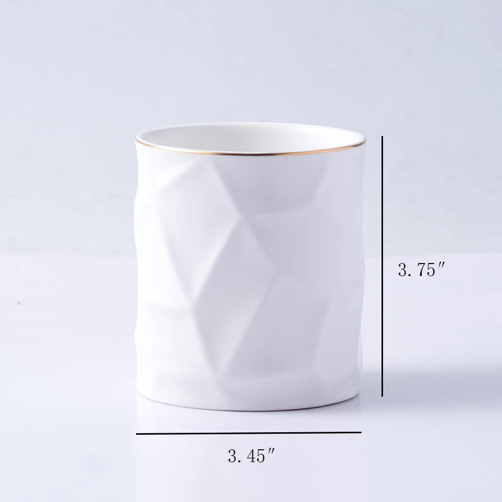 Ceramic Irregular Round Pen Holder For Desk Cute Stand Gold Line Aesthetic Pencil Cup Pot Desk Organizer for Men Women Makeup Brush Holder (Black)