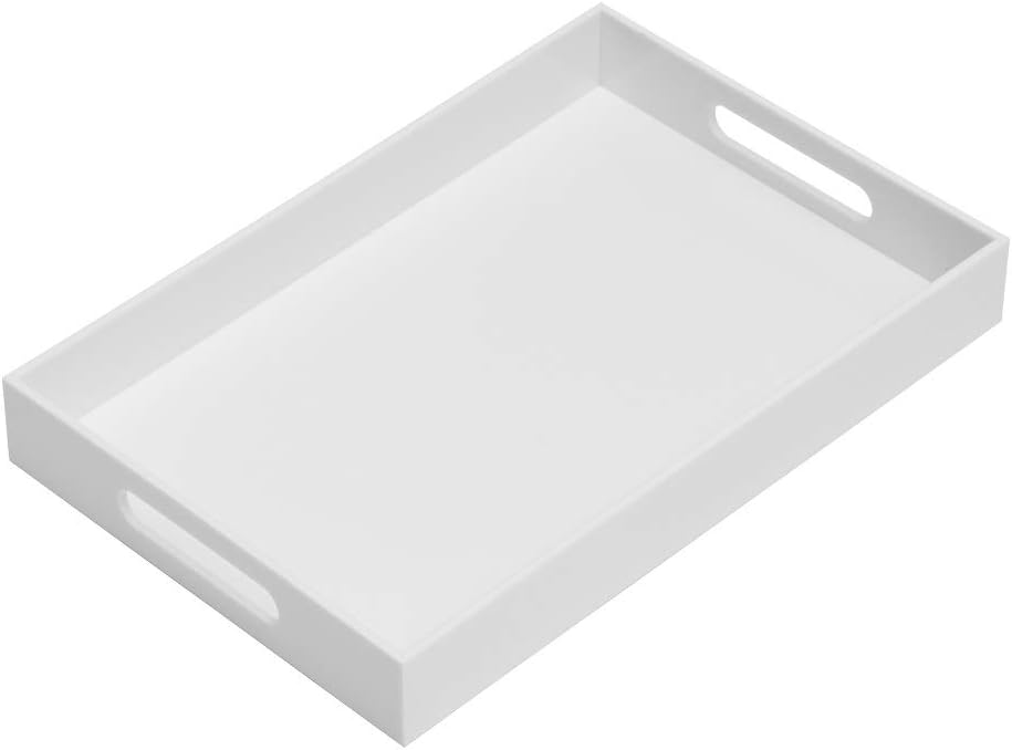 KEVLANG Clear Sturdy Acrylic Serving Tray with Handles-12x16Inch-Serving Coffee,Appetizer,Breakfast,Butler-Kitchen Countertop -Makeup Drawer Organizer-Vanity Table -Ottoman