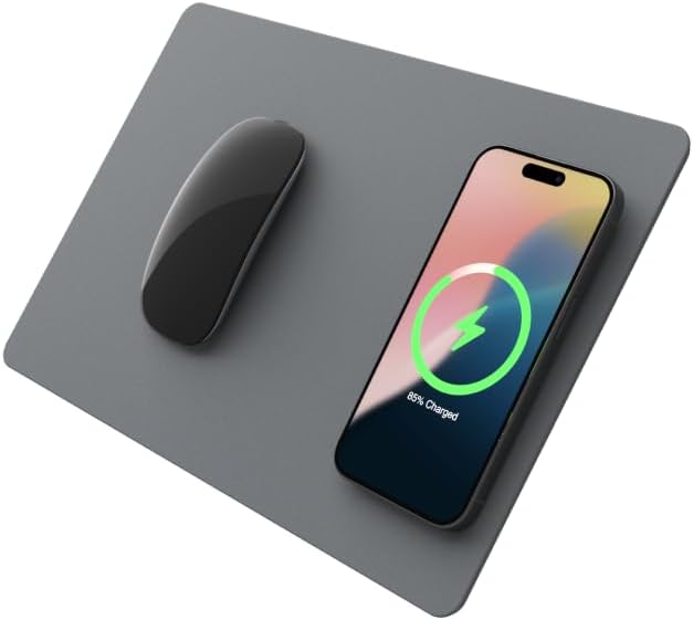 POUT H3 Wireless Charging Mouse Pad – Qi-Enabled Fast Charger Built into Sleek Desk Mat, Compatible with Phones, Earbuds & More(Dust Gray)