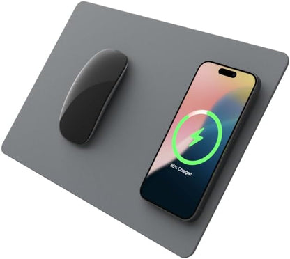 POUT H3 Wireless Charging Mouse Pad – Qi-Enabled Fast Charger Built into Sleek Desk Mat, Compatible with Phones, Earbuds & More(Dust Gray)