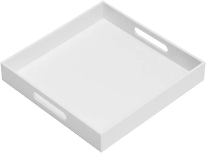 KEVLANG Clear Sturdy Acrylic Serving Tray with Handles-12x16Inch-Serving Coffee,Appetizer,Breakfast,Butler-Kitchen Countertop -Makeup Drawer Organizer-Vanity Table -Ottoman