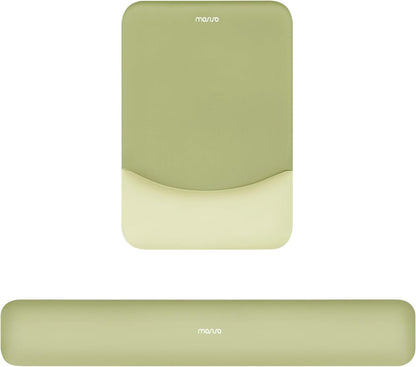 MOSISO Wrist Rest Support for Mouse Pad&Keyboard Set, Rectangular Ergonomic Mousepad Non-Slip Base Home/Office Pain Relief&Easy Typing Pad with Neoprene Cloth&Raised Silicone Lining, Green