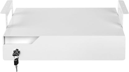 Under Desk Drawer Storage with Lock, Metal Undermount Table Drawer, Ball Bearing Slides Out Tray Organizer for Paper, Pencil, and Laptop 16"x11.8"x3.6", White