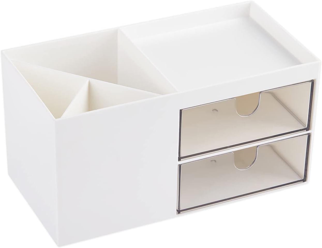 LETURE Office Desk Organizer with drawer, Office Supplies and Desk Accessories, Business Card/Pen/Pencil/Mobile Phone/Stationery Holder Storage Box (White)