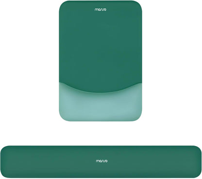 MOSISO Wrist Rest Support for Mouse Pad&Keyboard Set, Rectangular Ergonomic Mousepad Non-Slip Base Home/Office Pain Relief&Easy Typing Pad with Neoprene Cloth&Raised Silicone Lining, Green