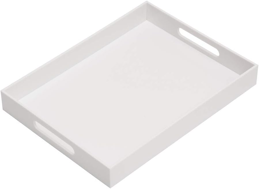 KEVLANG Clear Sturdy Acrylic Serving Tray with Handles-12x16Inch-Serving Coffee,Appetizer,Breakfast,Butler-Kitchen Countertop -Makeup Drawer Organizer-Vanity Table -Ottoman