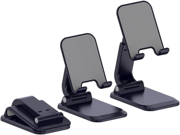 Cell Phone Stand,Phone Stand for Desk,Angle Height Adjustable Cell Phone Holder with Silicon Pad for Desk Fully Forldable Mobile Phone Holder Compatible with All Mobile Phones (Black)