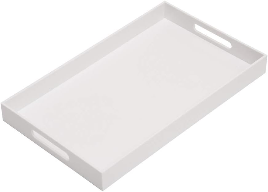 KEVLANG Clear Sturdy Acrylic Serving Tray with Handles-12x16Inch-Serving Coffee,Appetizer,Breakfast,Butler-Kitchen Countertop -Makeup Drawer Organizer-Vanity Table -Ottoman