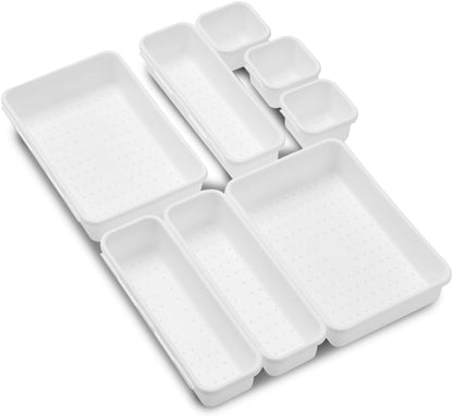 madesmart 8 Piece Interlocking Bin Pack, Modular Drawer & Desktop Organizer for Office Supplies, Tools, Kitchen Utensils & Bathroom Items, Configurable Storage System, White