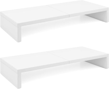 TEAMIX 20 inch White Monitor Stand Riser, Wood Desktop Stand for PC/TV/Laptop/Printer, White Monitor Riser with Storage, Computer Stand with Keyboard Organizer