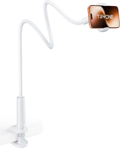 Tryone Gooseneck Phone Holder Hands-Free for Phone Viewing Or Recording, Adjustable Stable Metal Cell Stand Mount for Desk Table Bed, Soporte para Celular, Fits 4-7 Phones Including iPhone - Black