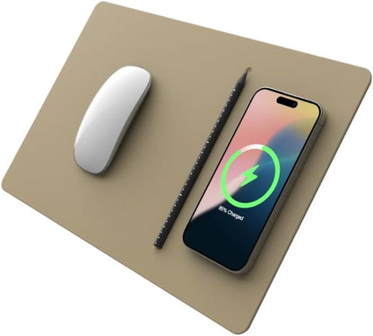 POUT H3 Wireless Charging Mouse Pad – Qi-Enabled Fast Charger Built into Sleek Desk Mat, Compatible with Phones, Earbuds & More(Dust Gray)
