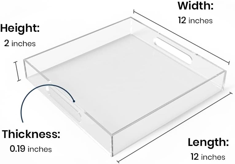 12"x16" Acrylic Serving Tray with Handles, Spill Proof Clear Decorative Tray, Lucite Tray for Coffee Table, Vanity, Makeup Organizer