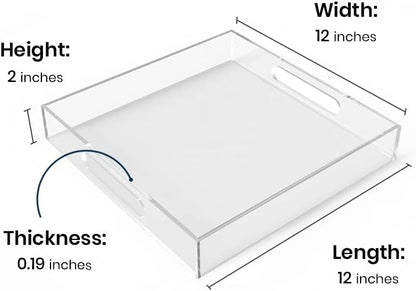 12"x16" Acrylic Serving Tray with Handles, Spill Proof Clear Decorative Tray, Lucite Tray for Coffee Table, Vanity, Makeup Organizer