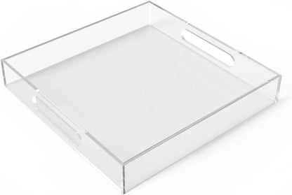 12"x16" Acrylic Serving Tray with Handles, Spill Proof Clear Decorative Tray, Lucite Tray for Coffee Table, Vanity, Makeup Organizer