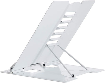 Azheeujy Metal Book Stand Folding Reading Book Holder with 6 Adjustable Angles and Paper Page Clip,Sturdy Desktop Book Holder for Cookbook,Magazine,Textbooks,Document,Music Book,Laptop,Tablet (Black)