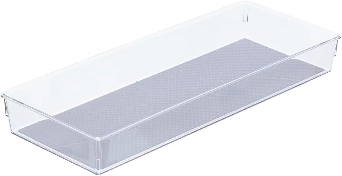 Glad Drawer Organizer Bin, 15x9 - Divided Clear Plastic Storage Tray for Junk Drawers, Kitchen Utensils, Bathroom Vanity, and Organizing Pantry - BPA Free, Food Safe, Non Slip