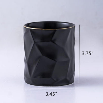 Ceramic Irregular Round Pen Holder For Desk Cute Stand Gold Line Aesthetic Pencil Cup Pot Desk Organizer for Men Women Makeup Brush Holder (Black)