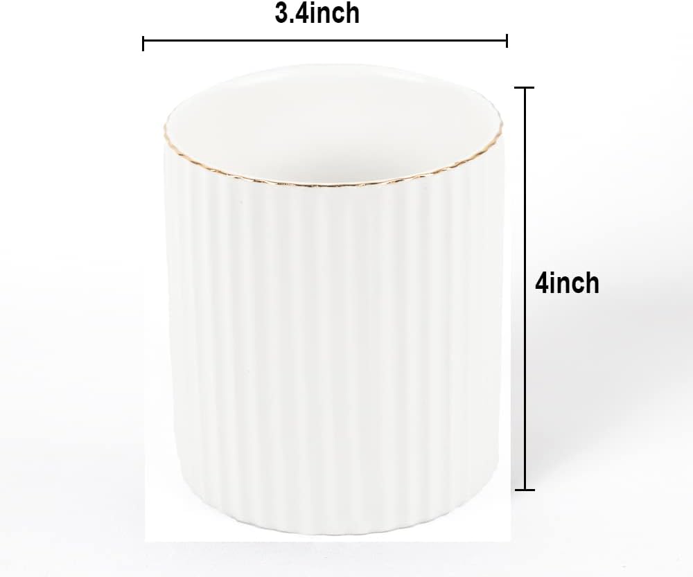 CROWNOS Pen Holder for Desk, Ceramic Pencil Cup Office Desk Organizer, Makeup Brush Holder, White